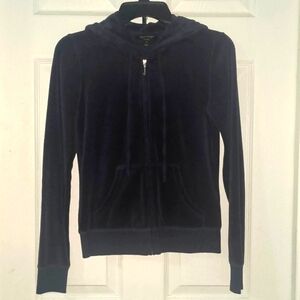 Juicy Couture Black Label Navy Velour Zip Up Hoodie Size XS
